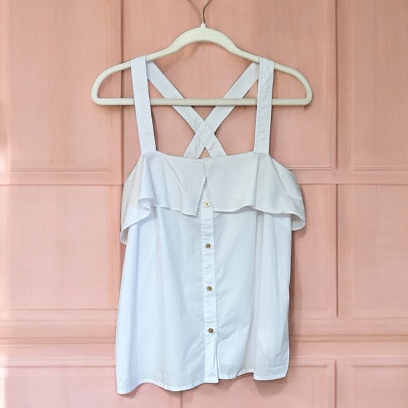 Michael Kors Tops - Michael Kors White Button-Down Ruffle Tank